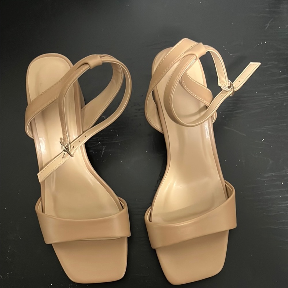 Target Tan Heels with Ankle Strap and Block Heel